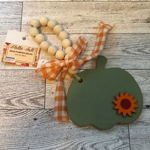 Green Pumpkin Sunflower Wood Bead Farmhouse Hanging Fall Tiered Tray Decoration